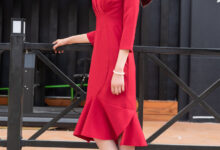 SIW斯文传媒 047 火红立领七分袖别致鱼尾裙 - 新芳 [65P-152M]-套图岛